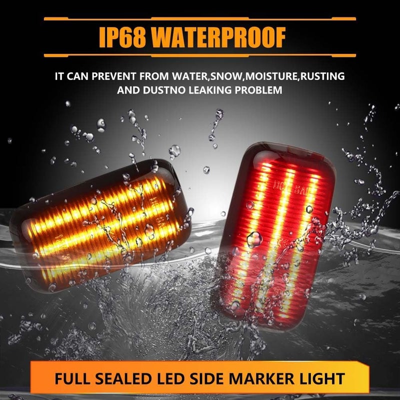 OFFKAT Front & Rear Side Marker Lights for Chevy Silverado GMC Sierra 2500HD 3500HD 2015-2023, Smoked Lens Bumper Lamps, [3 Light Beads 45 SMD Chips Super Bright] Amber & Red Turn Signal Lights, 4 PCS - Image 5